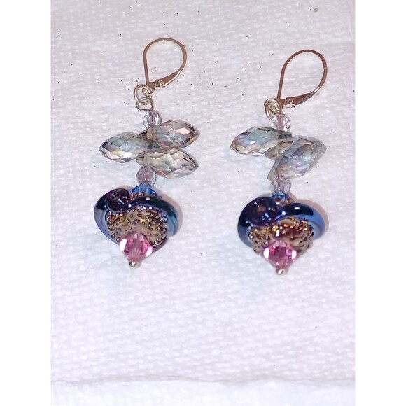 Amazing Artist made Lamp work glass, Swarovski crystals & sterling silver SET - Picture 2 of 6